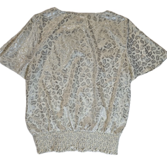 Michael Kors Top Womens Medium‎ Silver Glitter Paisley Short Sleeve Pullover - Picture 2 of 8
